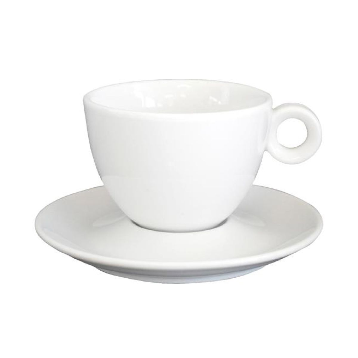 Vooraanzicht van Bola cappuccino wit 20 cl. set van porselein, met afgeronde vorm.