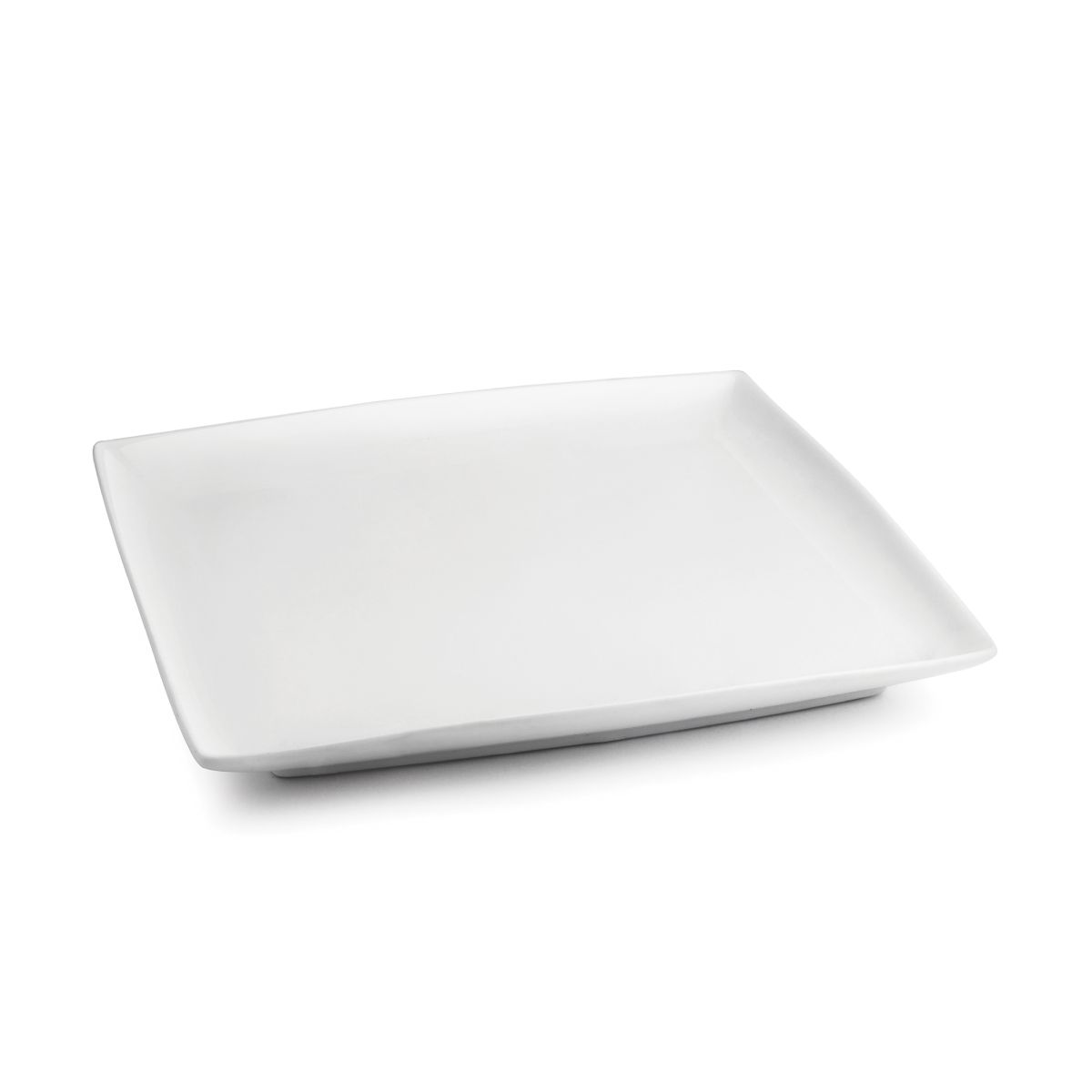 Vierkant Squito bord van 26 cm in wit porselein, vooraanzicht met breed en vlak serveeroppervlak.