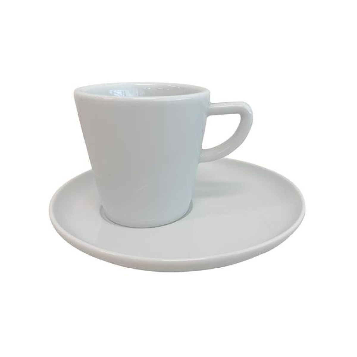 Vooraanzicht van Delta koffie SET 16 cl van porselein, compacte koffiekop met schotel voor espresso of koffie.