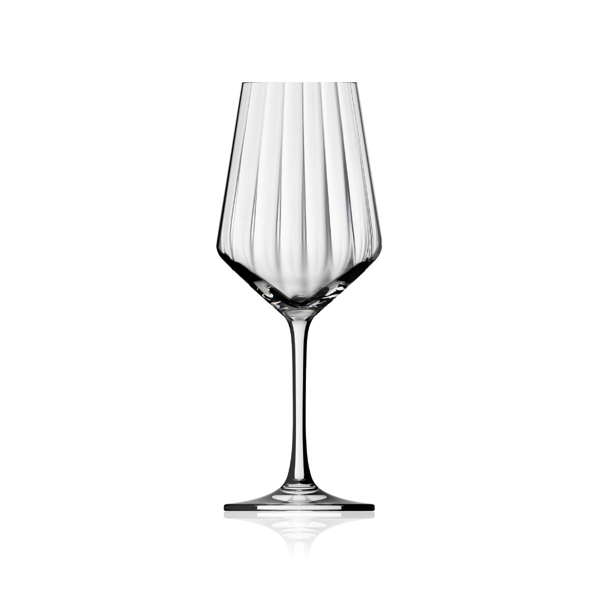 Melody lines wijnglas van 35 cl. in helder glas, vooraanzicht toont de hoge steel en elegante kelkvorm.