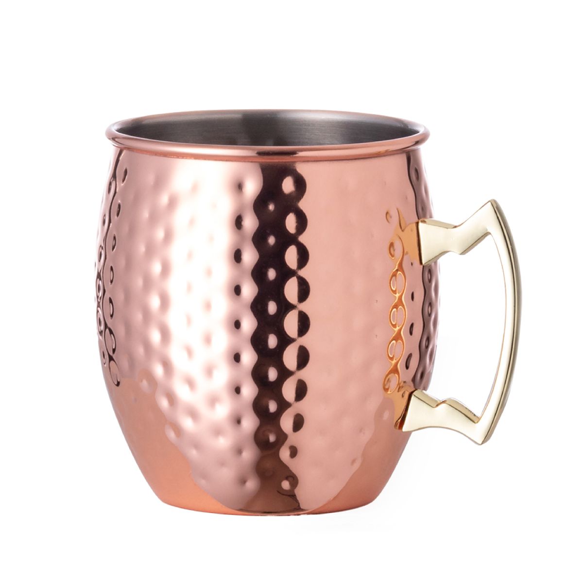Vooraanzicht van Moscow Mule beker 50 cl van gehamerd RVS met ronde vorm en stevig handvat