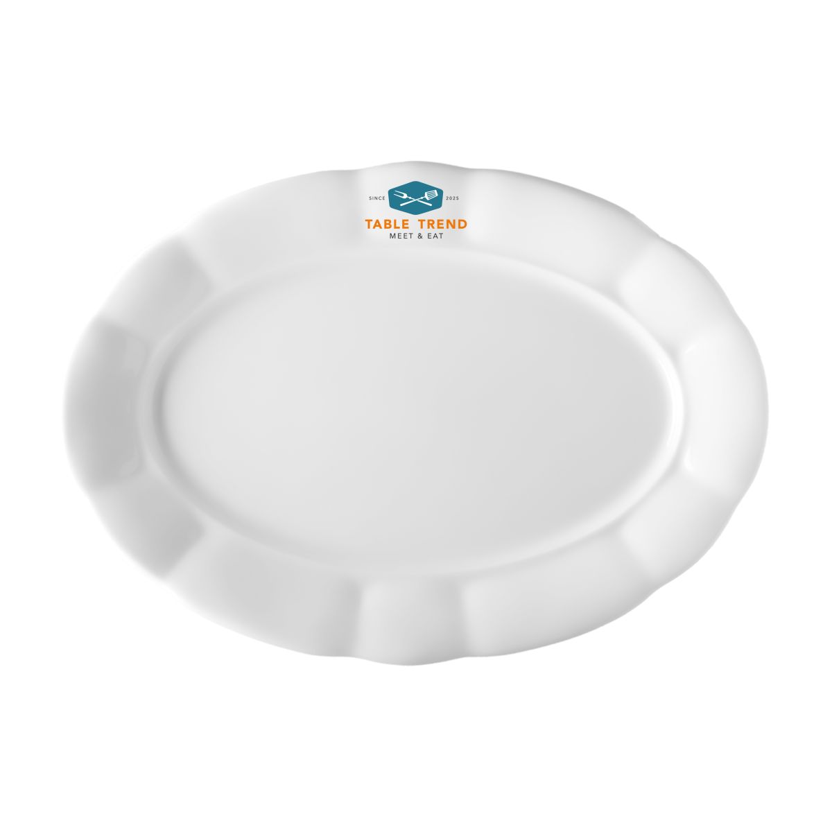 Schaal Bernice 32 cm porselein met TableTrend-logo in meerdere kleuren op voorzijde.