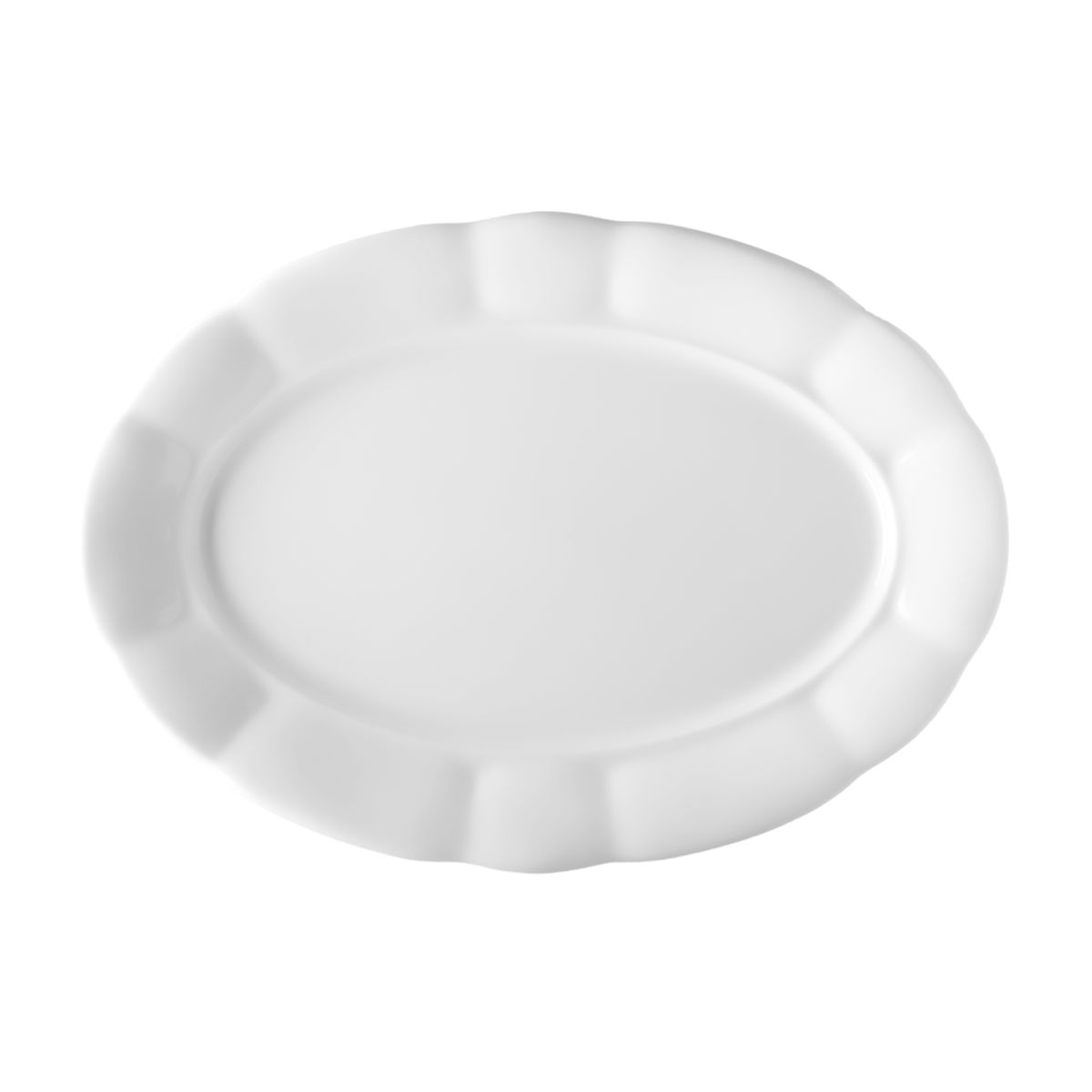 Vooraanzicht van schaal Bernice 32 cm in wit porselein met brede rand en diepe kom.