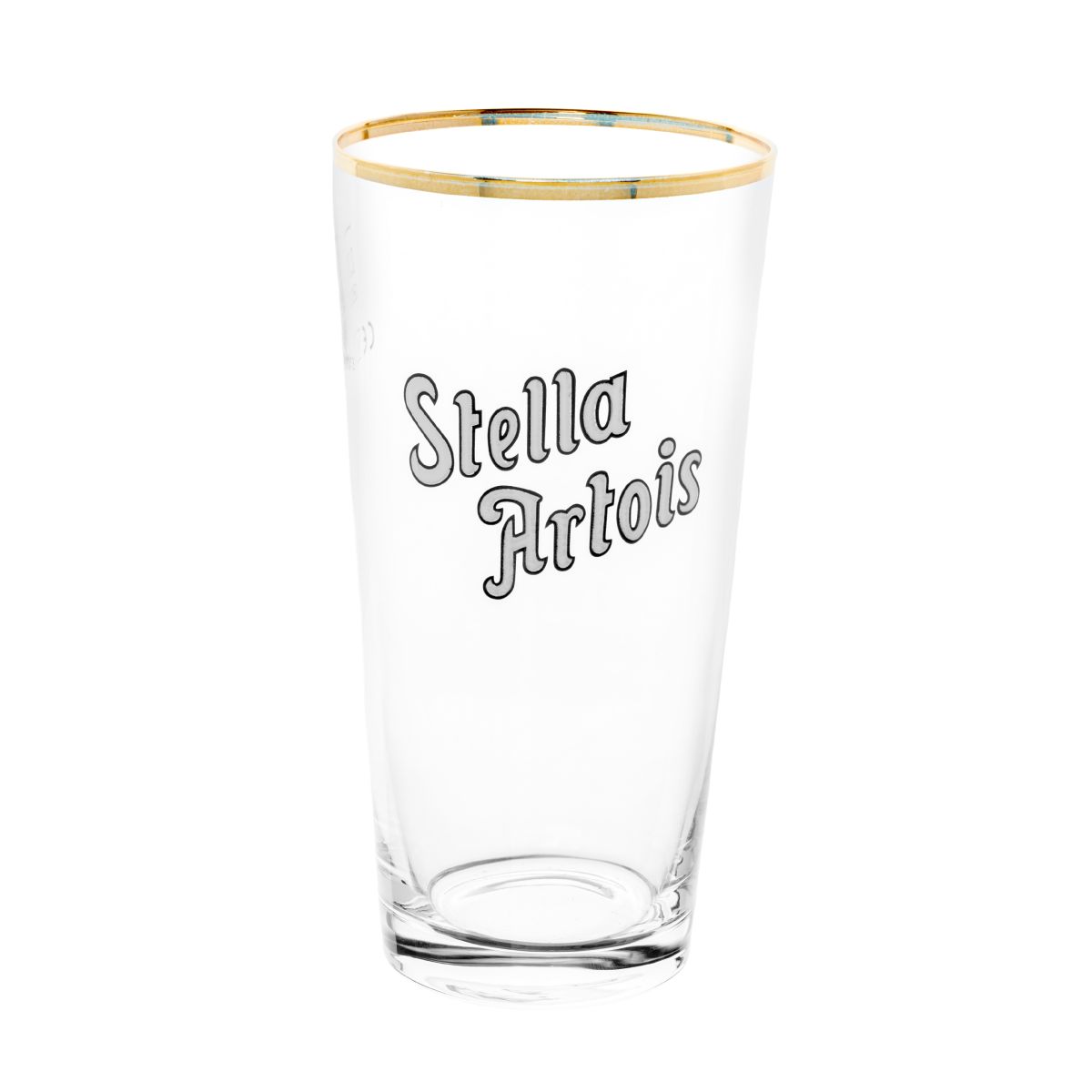 Transparant Stella Artois boerke glas van 33 cl met logo en bolvormig ontwerp in helder glas.