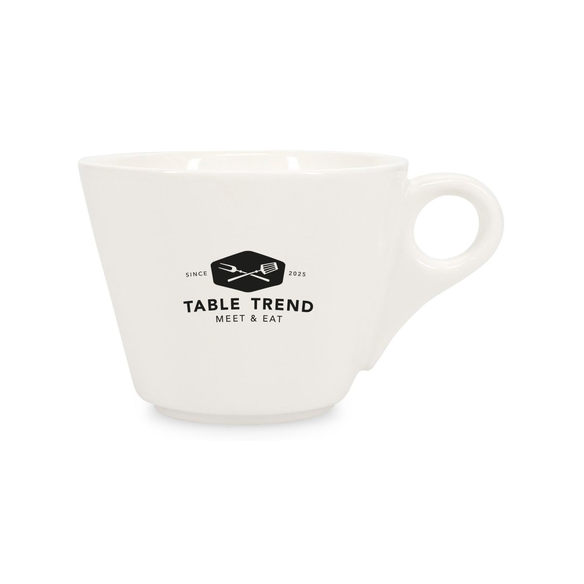 Baristo Cappuccino Kop 21 cl. bedrukt met éénkleurig TableTrend-logo op het vooraanzicht van het porselein.