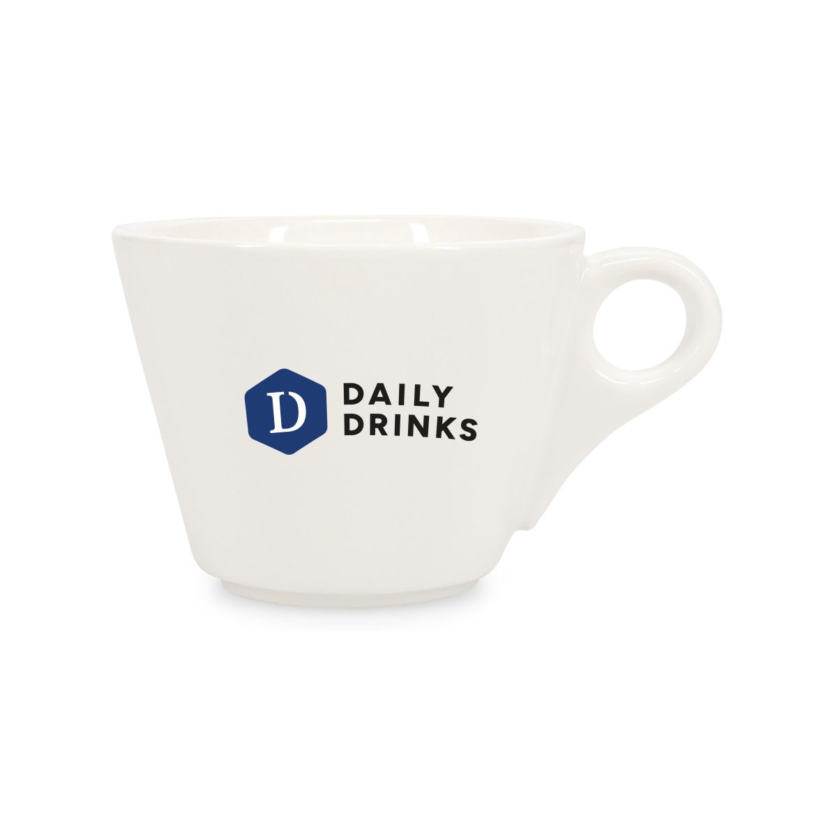 Porseleinen cappuccinokop 21 cl. van Baristo met meerkleurig DailyDrinks-logo zichtbaar aan de voorzijde.