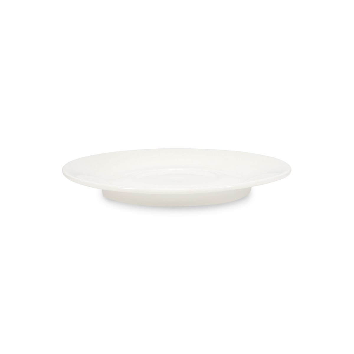 Zijkant van Baristo Cappuccino Schotel 15,5 cm in porselein met subtiel oplopende rand.