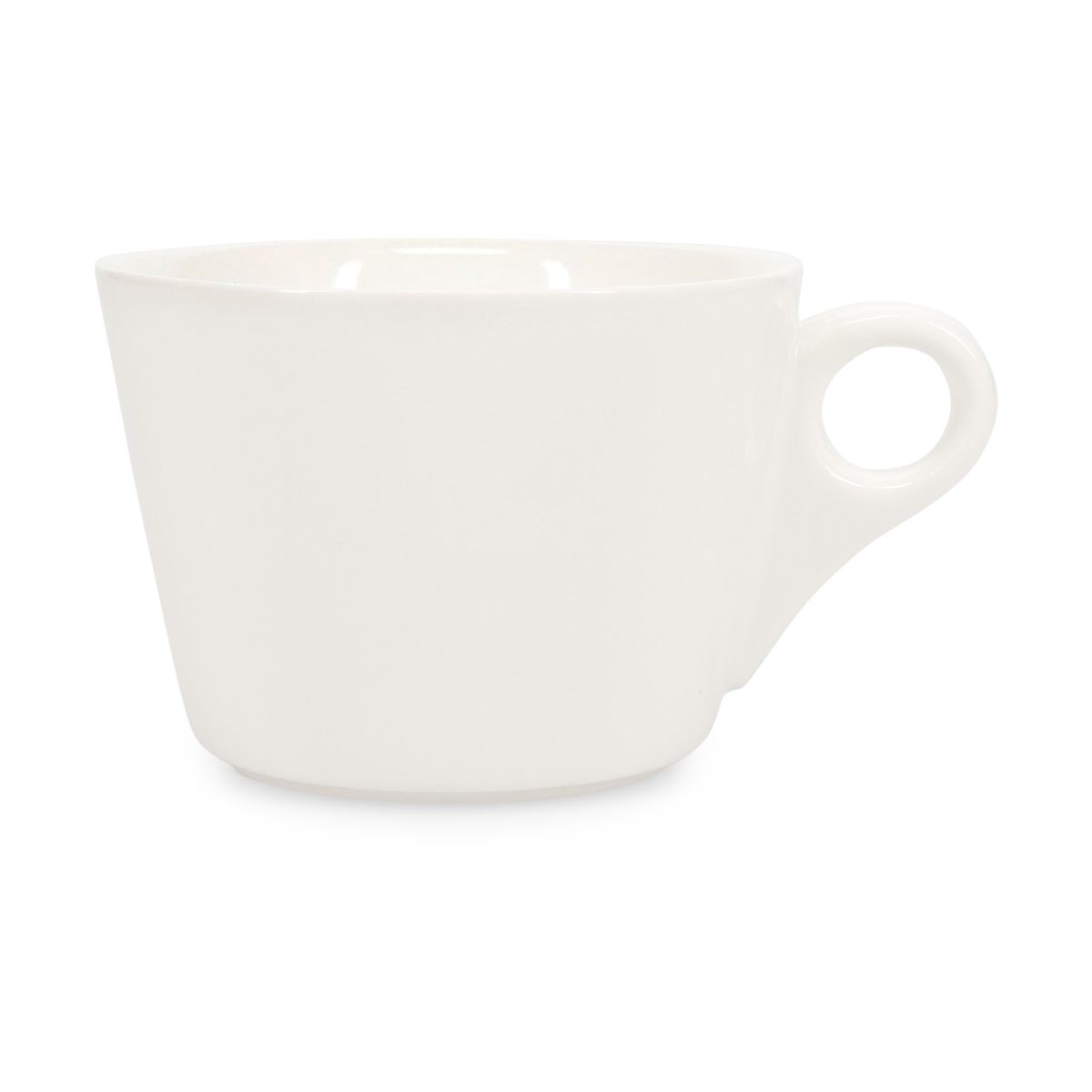 Frontaal beeld van een Baristo Latte Kop 28 cl van wit porselein met brede opening.