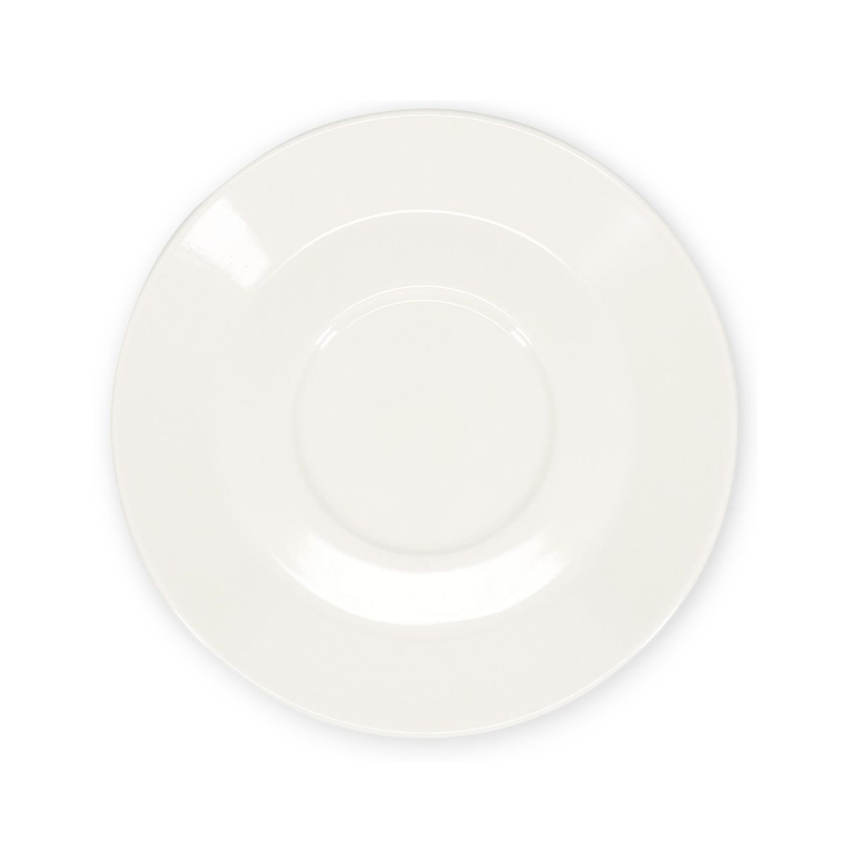 Baristo Latte Schotel van 16,5 cm in wit porselein, weergegeven in frontaal bovenaanzicht.