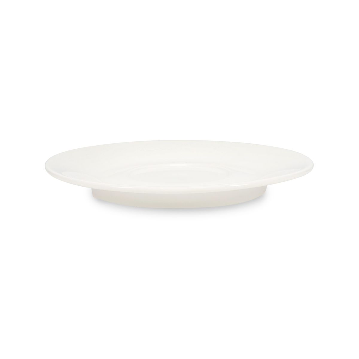 Zijkant van Baristo Latte Schotel 16,5 cm toont porseleinen schotel met licht gebogen rand.