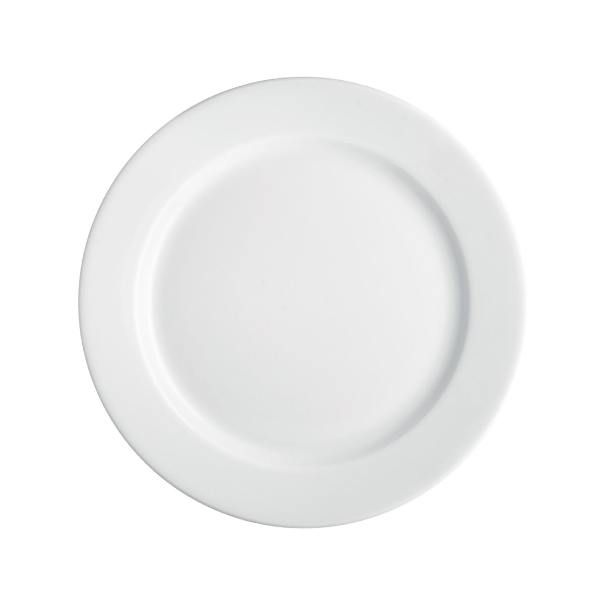 Bord met brede rand 21 cm van wit porselein, vooraanzicht zonder bedrukking