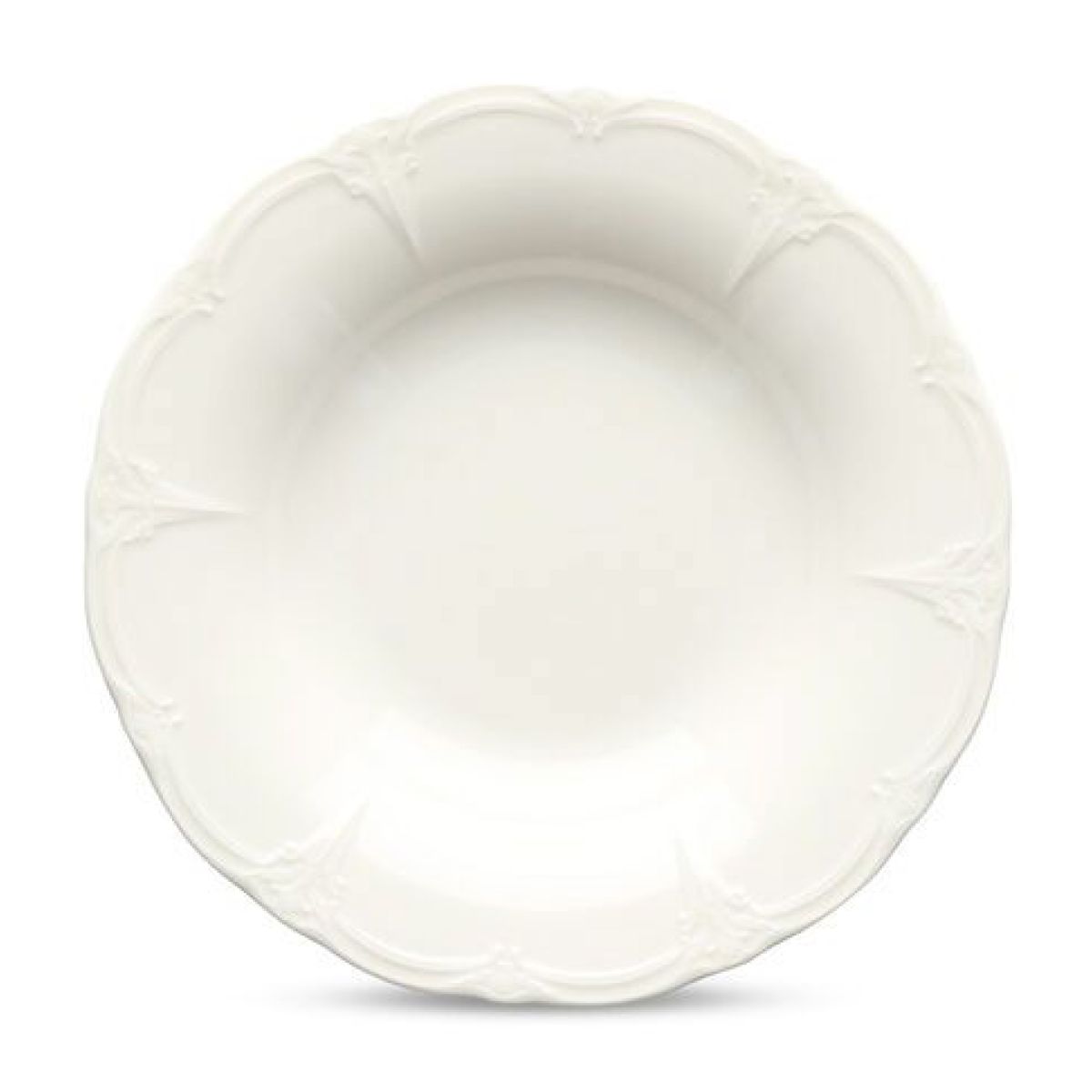 Diep bord Retro van 24 cm in ivoren porselein, volledig zichtbaar van voren op egale achtergrond.