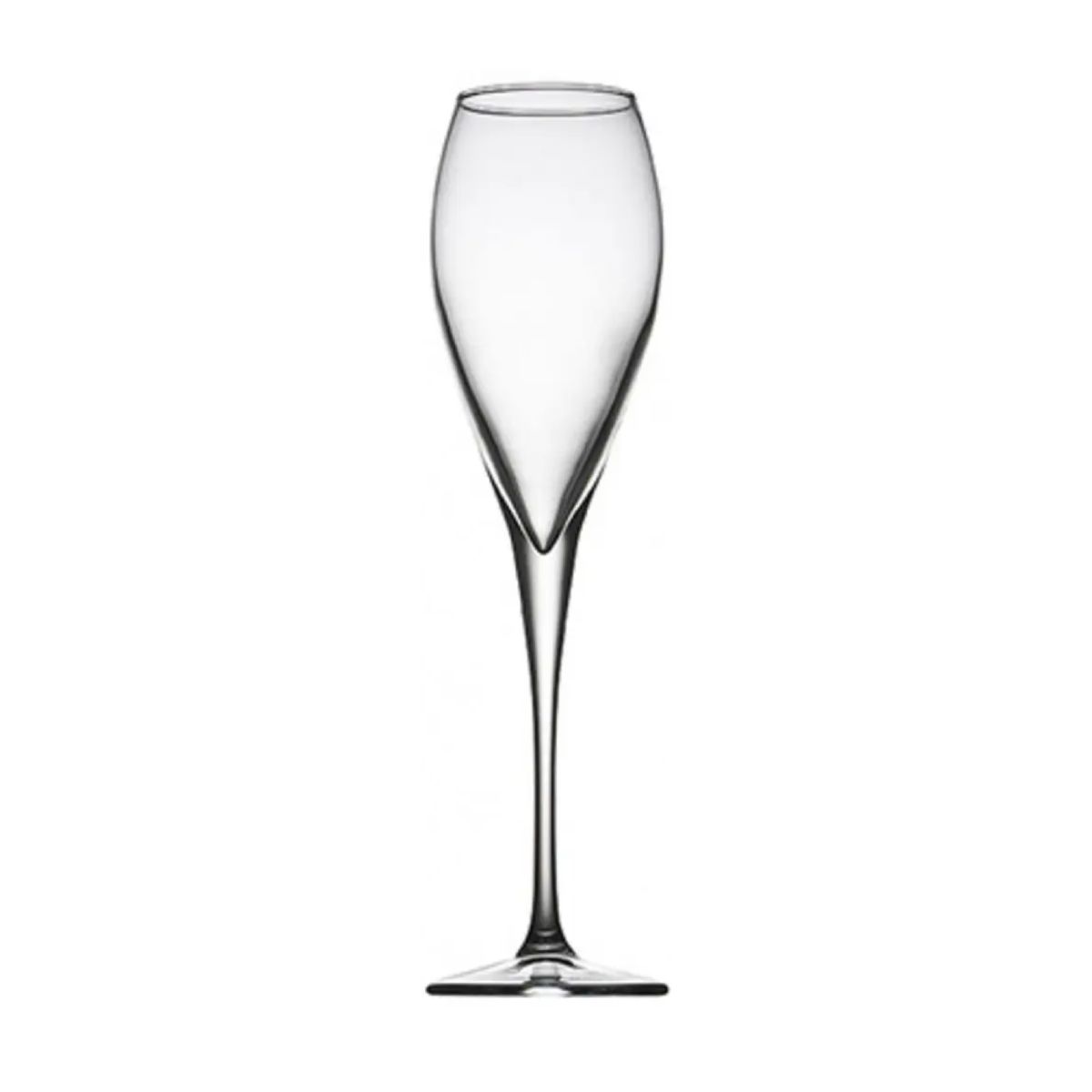 Champagneflute Monte Carlo van 22,5 cl in transparant glas, recht van voren gefotografeerd.