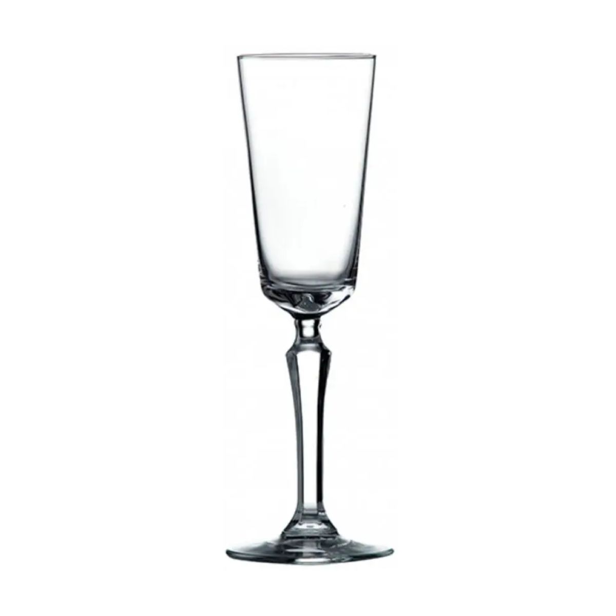 Vooraanzicht van champagneglas Spksy 17.4 cl van helder glas met slanke kelk en smalle steel. Vooraanzicht van champagneglas Spksy 17.4 cl van helder glas met slanke kelk en smalle steel.