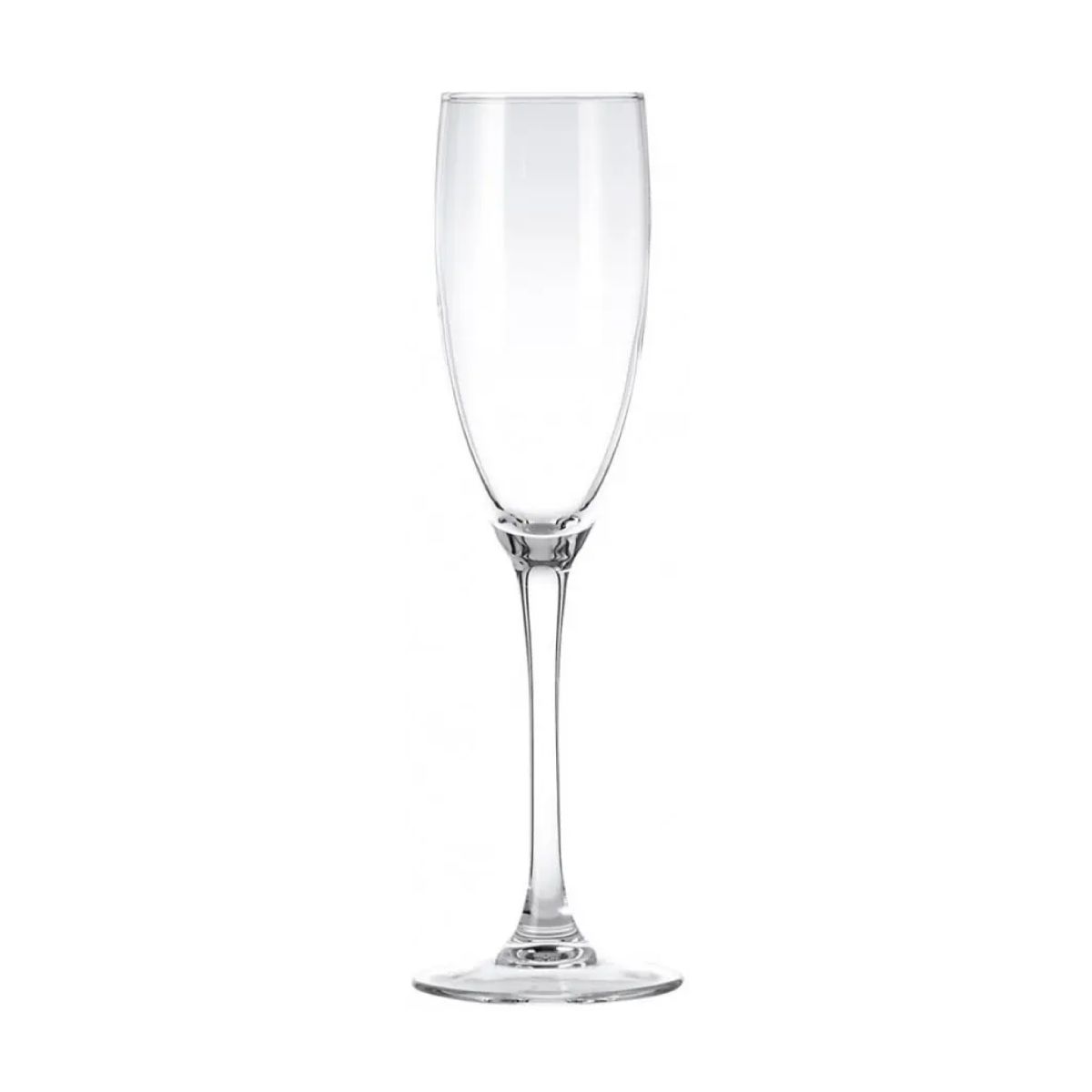 Vooraanzicht van de transparante Cosy Moments champagneflute 19 cl. met smalle kelk en lange steel. Vooraanzicht van de transparante Cosy Moments champagneflute 19 cl. met smalle kelk en lange steel.