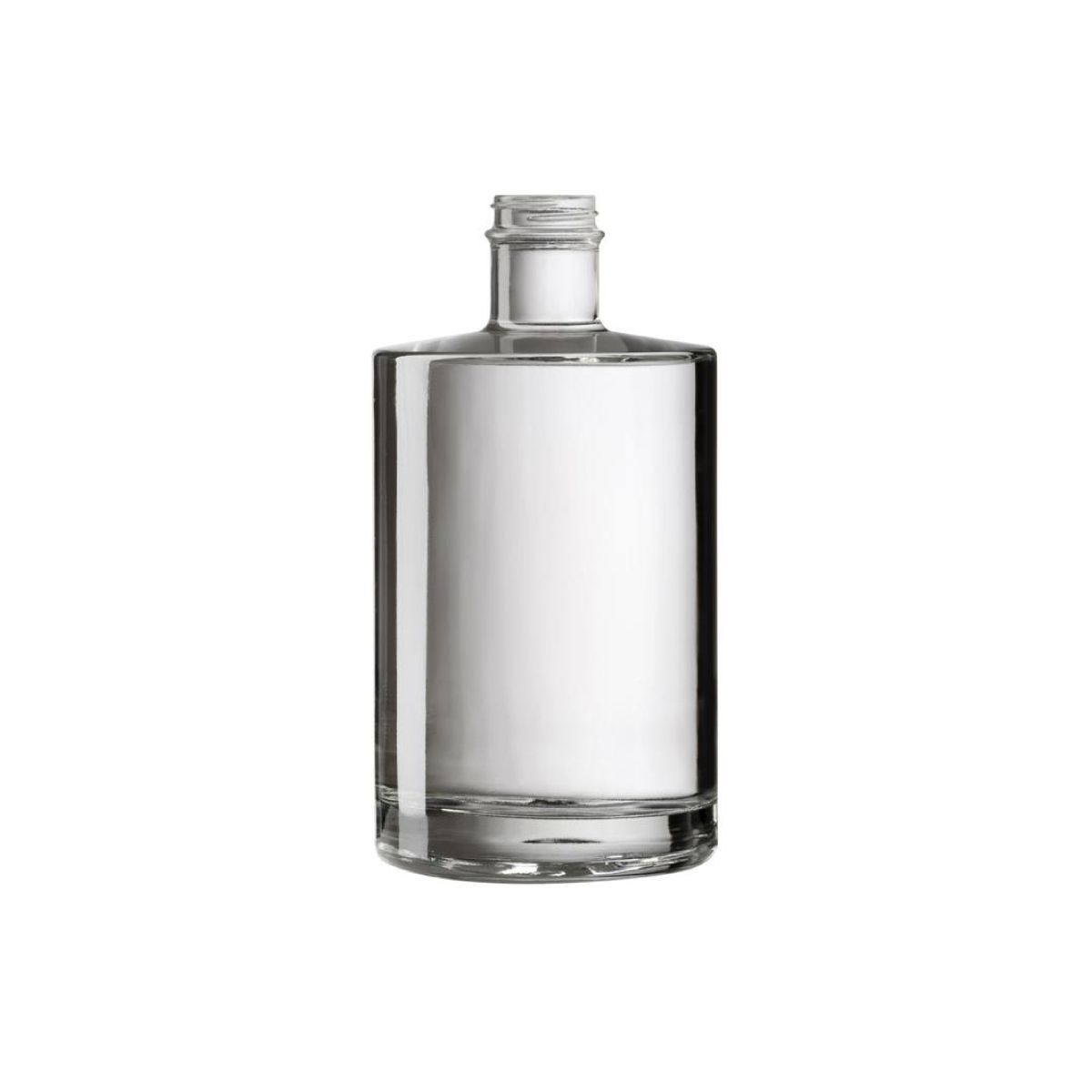 Vooraanzicht van de Fles Berlin 0,35 liter in helder glas met smalle hals en cilindervormige body. Vooraanzicht van de Fles Berlin 0,35 liter in helder glas met smalle hals en cilindervormige body.