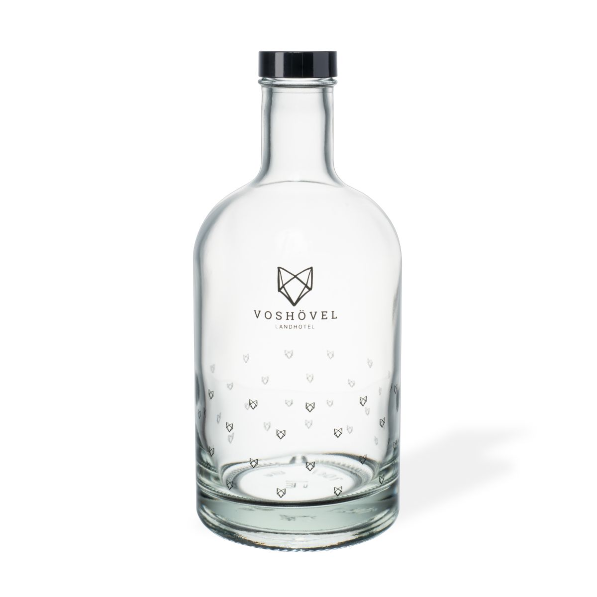 Fles Oslo 0,7 liter glas met eenkleurig logo van Voshövel Landhotel op de voorzijde