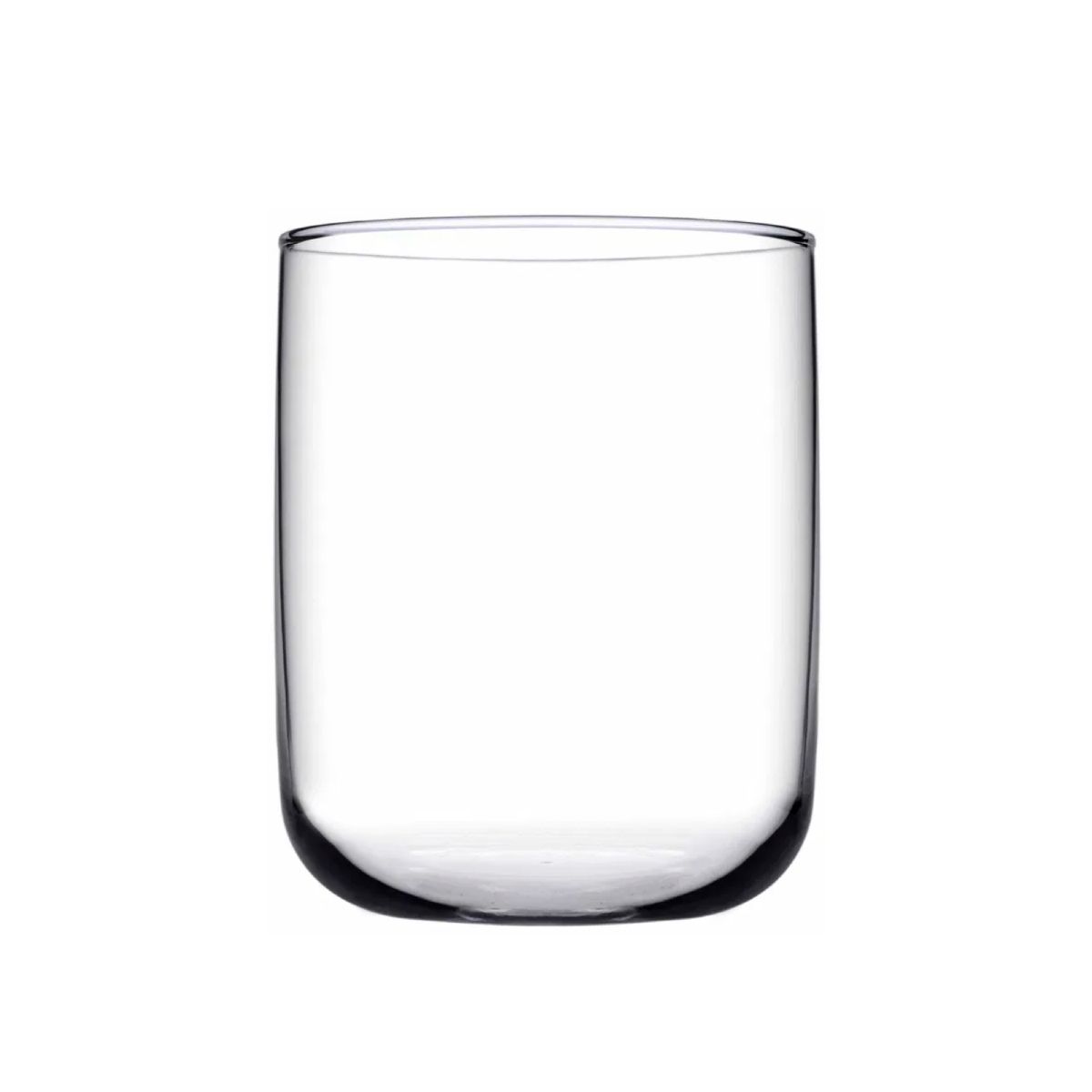 Vooraanzicht van de Iconic Tumbler 27 cl. glas met cilindervorm en glad transparant oppervlak.