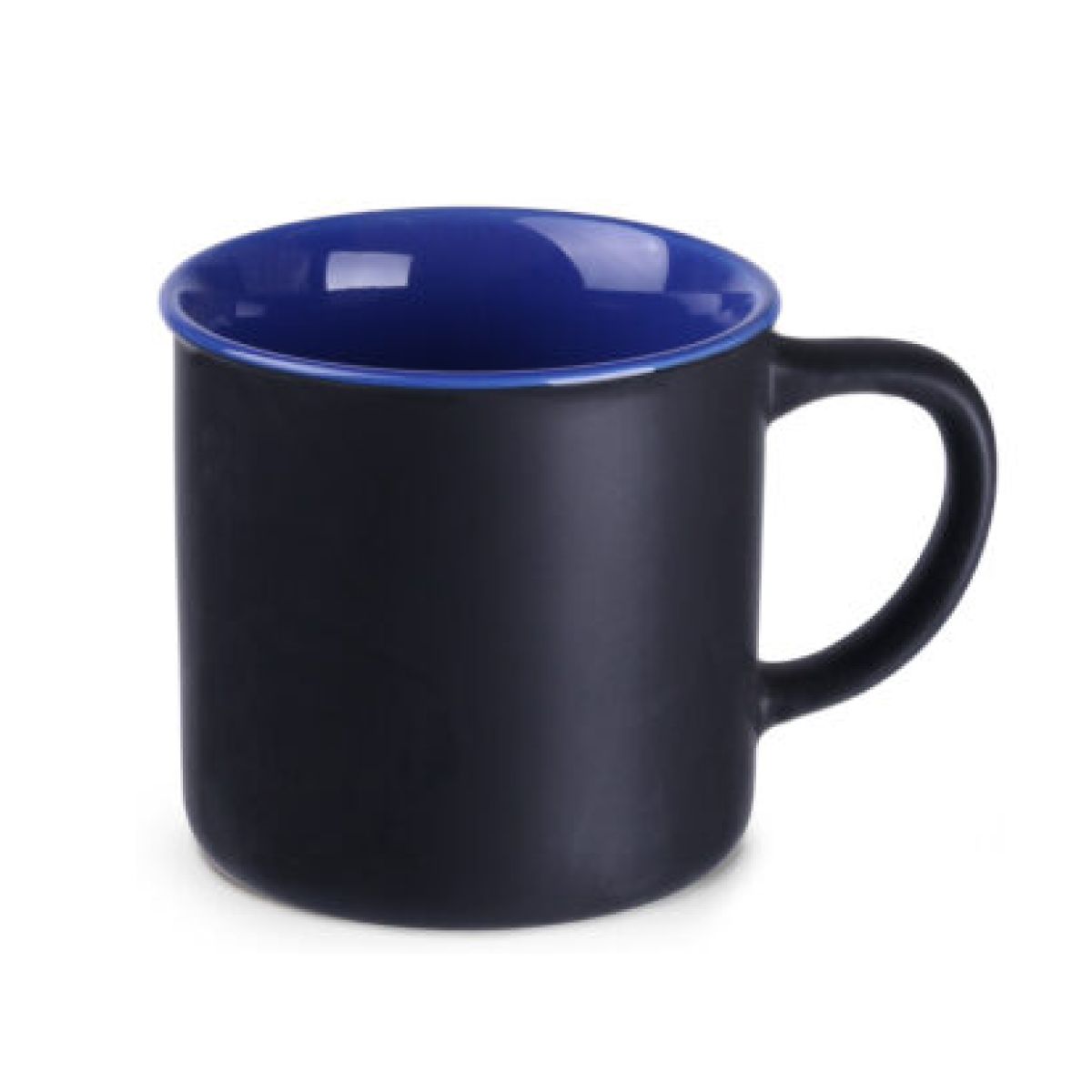 Zwart-blauwe keramieken mok Loft Supreme 31 cl. in frontaal aanzicht met glad oppervlak en rechte vorm. Zwart-blauwe keramieken mok Loft Supreme 31 cl. in frontaal aanzicht met glad oppervlak en rechte vorm.