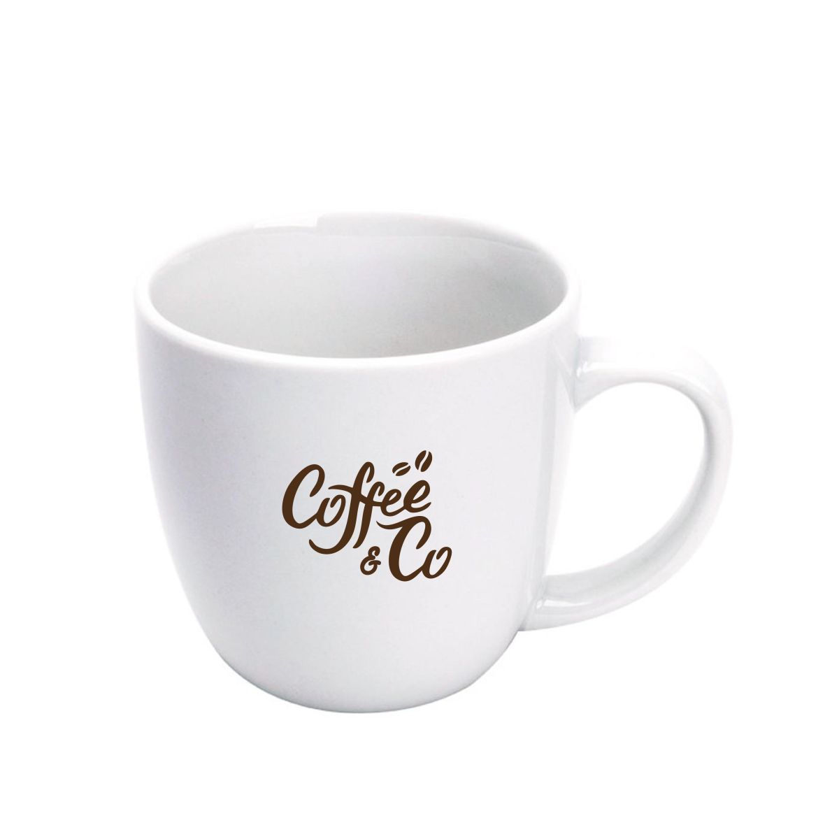 Uno mok 29 cl porselein met CoffeeCo-logo in één kleur bedrukt op het vooraanzicht.