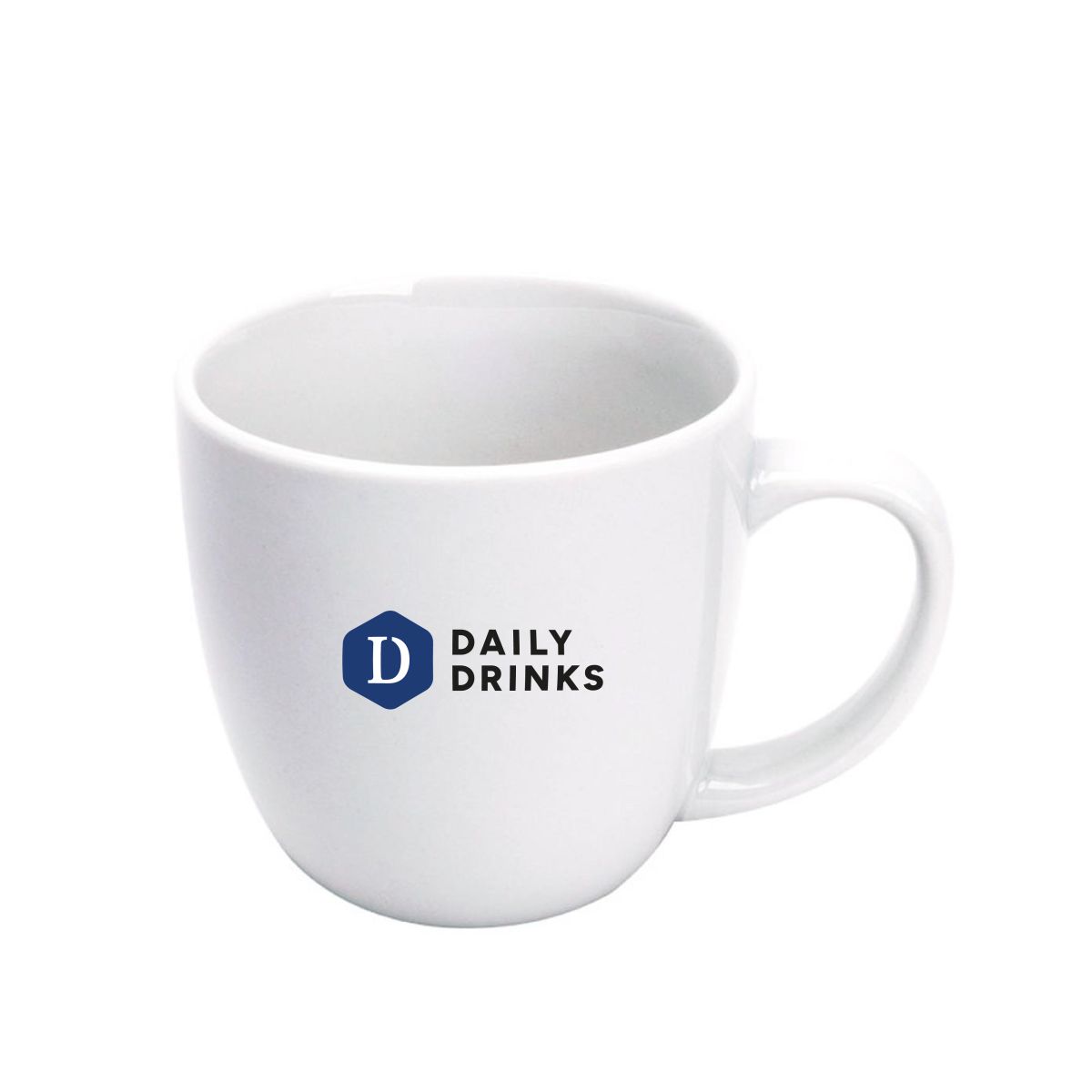 Porseleinen Uno mok 29 cl met meerkleurig DailyDrinks-logo op de voorzijde geprint.