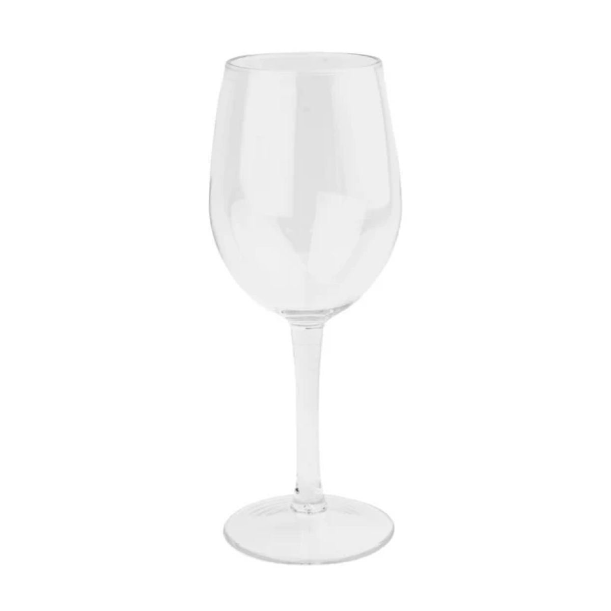 Transparant kunststof wijnglas van 35 cl in recht vooraanzicht, geschikt voor evenementen en buitengebruik.