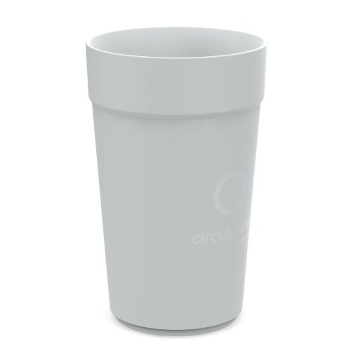 Light grey plastic mug with 100ml capacity and printing