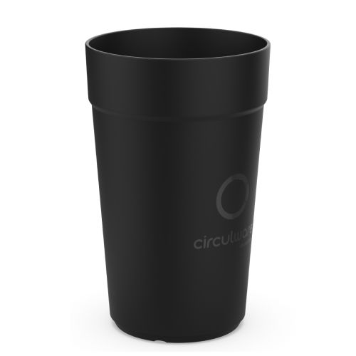 Black plastic mug with 100ml capacity and printing