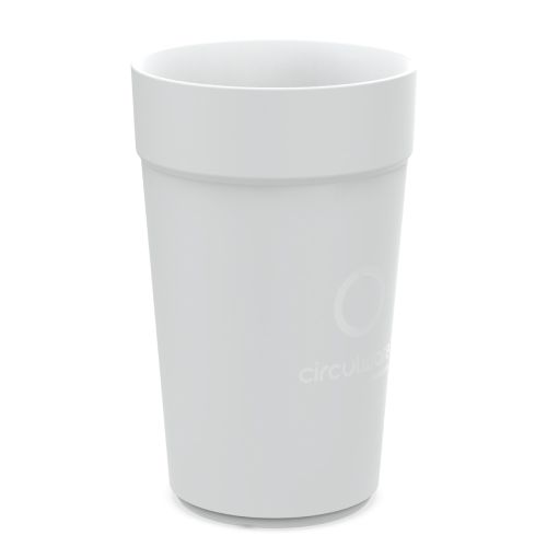 White plastic mug with 100ml capacity and printing