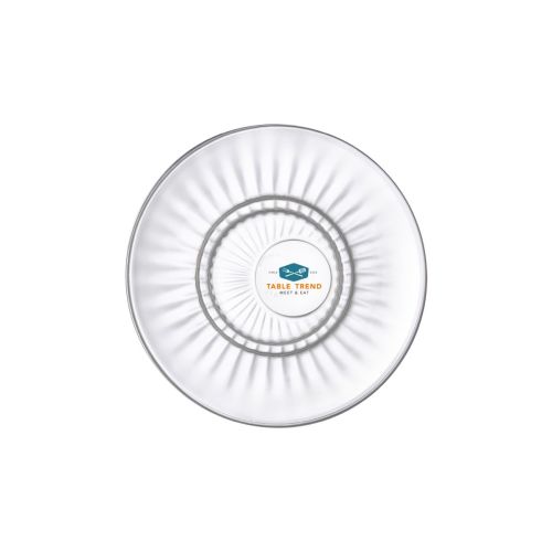 Barshine espressoschotel met meerkleurig TableTrend-logo op het glazen oppervlak.