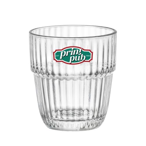 Glas Barshine Tumbler 31 cl met meerkleurige PrintPub-logo-opdruk op het vooraanzicht.
