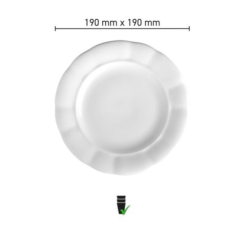 Infographic met productafmetingen van bord Bernice 19 cm in wit porselein.