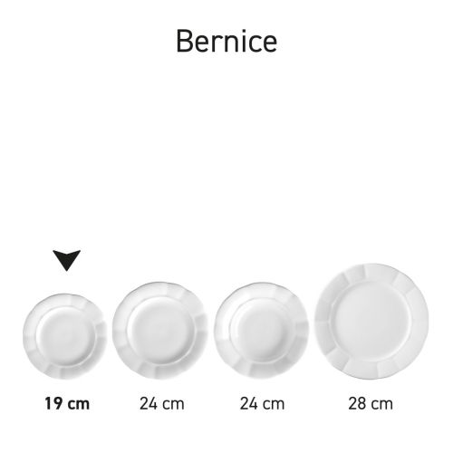 Serie van borden Bernice in porselein overzichtelijk naast elkaar geplaatst.