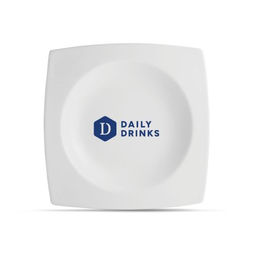 Vierkant diep porseleinen Squito bord 27 cm bedrukt met 1-kleur logo DailyDrinks op de voorzijde.