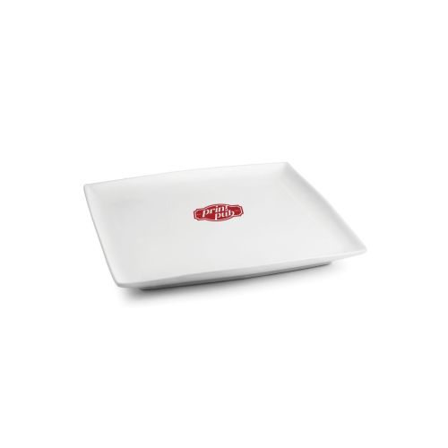 Vierkant porseleinen Squito bord 16 cm bedrukt met 1-kleur logo PrintPub op de voorzijde.