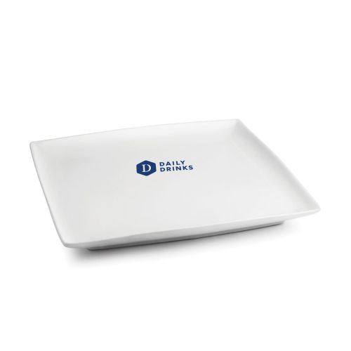 Vierkant Squito bord 26 cm van porselein met 1-kleur logo DailyDrinks op het vooraanzicht.
