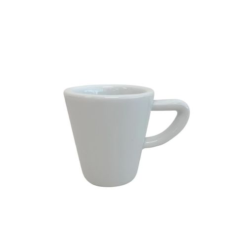 Vooraanzicht van Delta espresso kop 8 cl van porselein, compacte koffiekop voor espresso met gladde rand en klassiek serviesdesign.