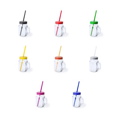 Kleurvariaties van Drink Jar Country 48 cl glas met verschillende dekselkleuren.