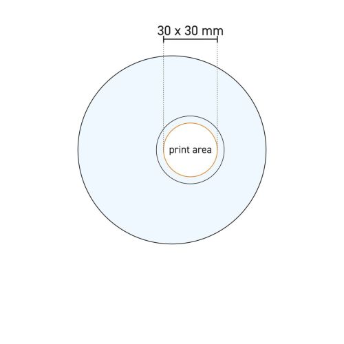 Werktekening van Easy Bar espresso schotel 14 cm in glas met aanduiding van drukgebied en positionering.
