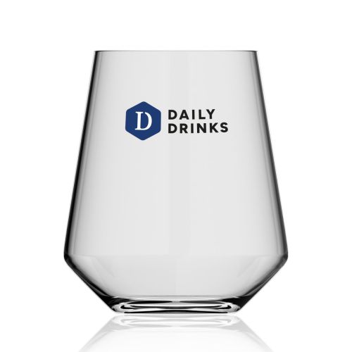 Melody tumbler 40 cl van glas met meerkleurig DailyDrinks-logo op de voorzijde, strak gecentreerd gedrukt.