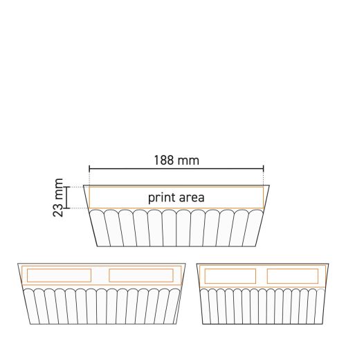 Werktekening van Noble beker 9 cl porselein met aanduiding van drukgebied en logo-positie.