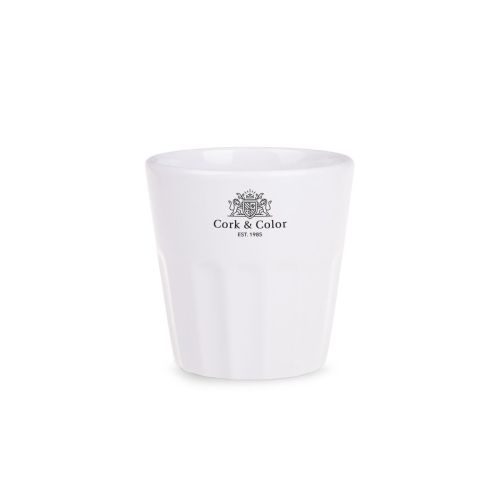 Porseleinen Noble beker 9 cl met CorkColor logo in 1 kleur zichtbaar op het vooraanzicht.