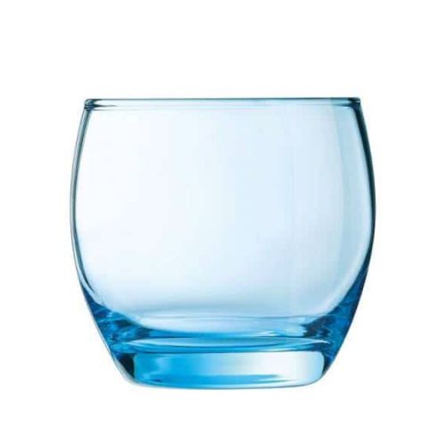 Vooraanzicht van Salto Tumbler 32 cl. glas met rechte wanden en helder transparant blauw drinkglas.