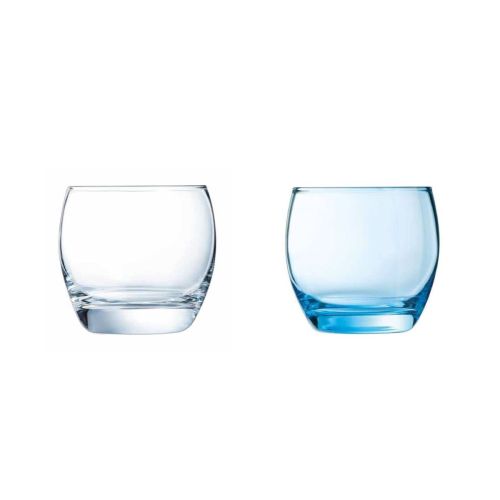 Overzicht van Salto Tumbler 32 cl glas kleurvarianten met verschillende glasafwerkingen.