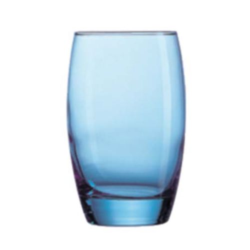Vooraanzicht van Salto Tumbler 35 cl glas met rechte wanden en blauw transparant drinkglas.