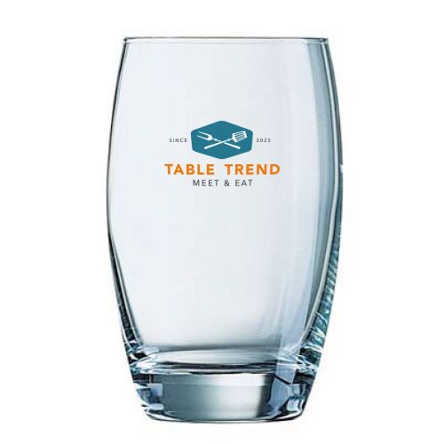 Helder Salto Tumbler 50 cl glas met meerkleurig logo op voorzijde, TableTrend bedrukking.