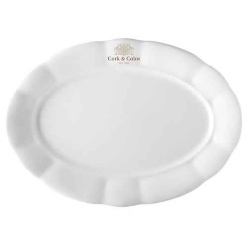 Vooraanzicht van Bernice schaal 36 cm met CorkColor logo in meerdere kleuren.