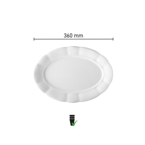 Infographic van de Bernice schaal 36 cm in porselein met duidelijke productafmetingen en diameter.