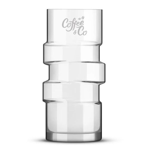 Transparant The Glitch longdrink glas 40 cl met gegraveerd CoffeeCo-logo op de voorzijde.