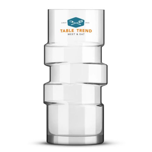 The Glitch longdrink glas 40 cl met TableTrend-logo in meerdere kleuren op het vooraanzicht van glas.